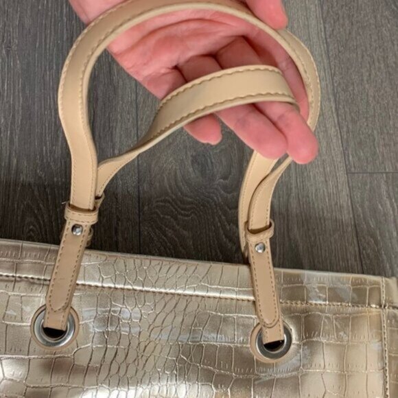 Vintage Women’s Y2K Jessica Gold Tote Shoulder Bag Embossed Snakeskin Boho Chic - Picture 14 of 16